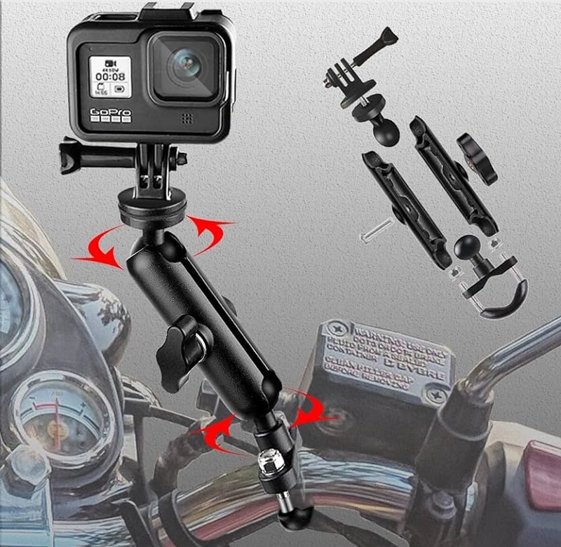 Motorcycle Handlebar Action Camera Mount – 360° Adjustable Aluminum Bracket