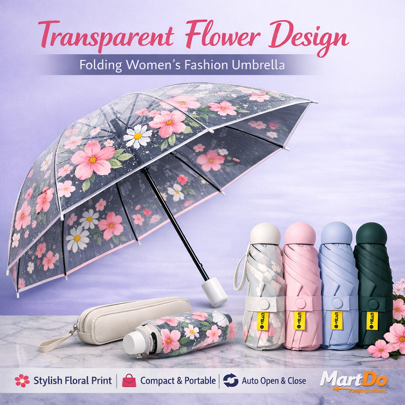 New Transparent Flower Design Folding Women Fashion Umbrella