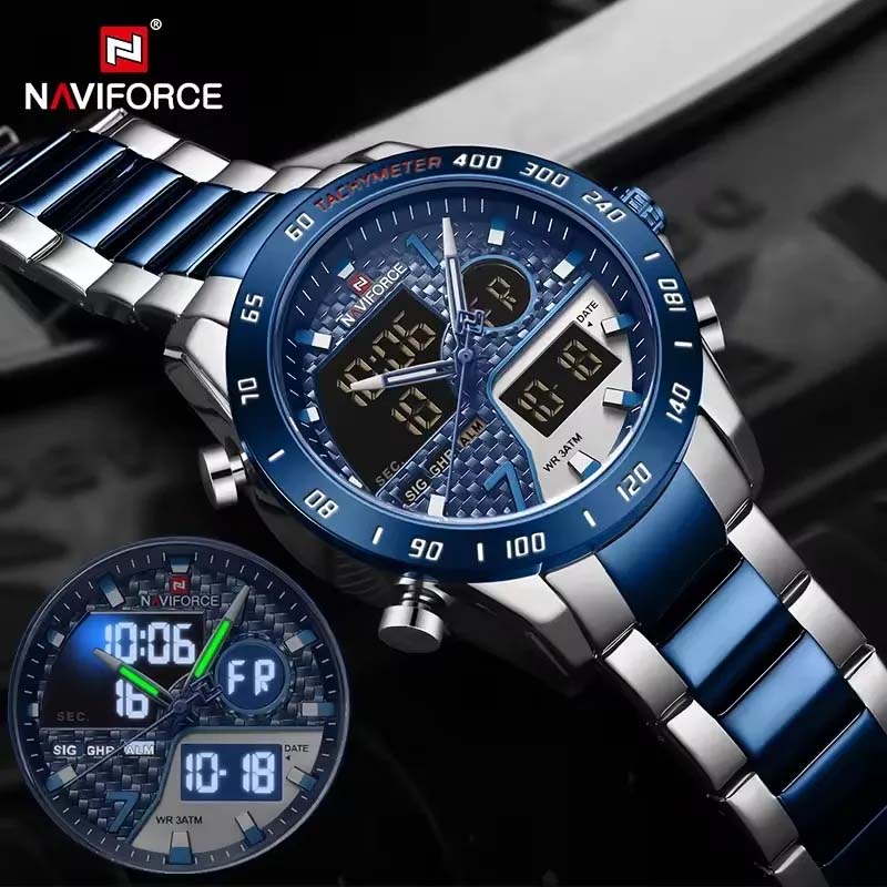 Naviforce 9171 - Stainless Steel Dual Wrist Watch